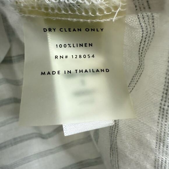 AYR 100% Linen Long Sleeve Tunic Shirt Women S White‎ Gray Striped Lagenlook - Picture 5 of 7